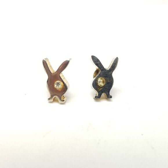 Vintage Bunny Shaped Stud Earrings, Profile Rabbit Ears, Retro Estate, Missing - Picture 1 of 6